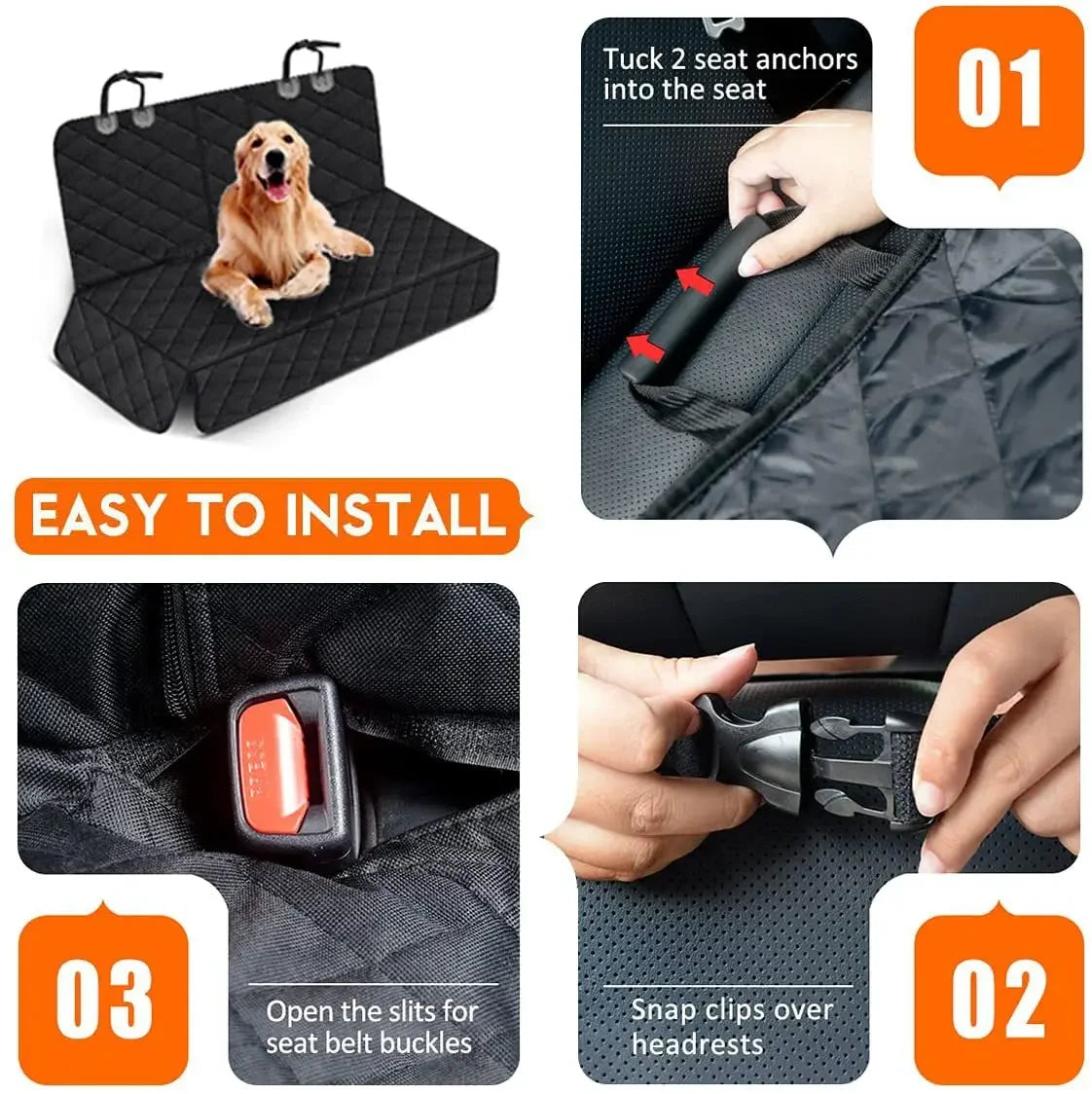 Dog Car Rear Seat Protective Cover Waterproof Dirt Resistant Pet Seat Cover Black Shoulder Strap Hammock Pet Travel Mattress installation guide