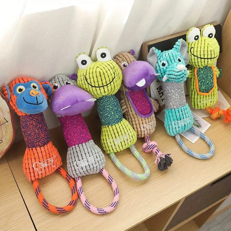 Colorful squeaky corduroy dog toys in animal shapes for small and large dogs, durable plush training chew toys