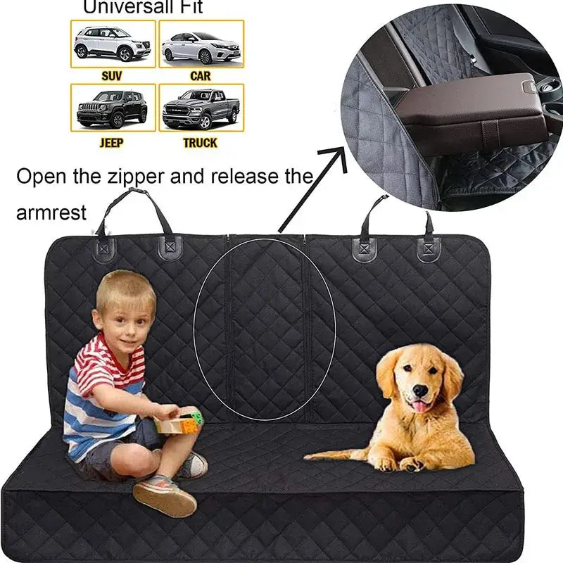 Car Dog Seat Cover For Back Seat Waterproof Auto Rear Pet Seat Protector Mat Nonslip Universal Safety Carrier For Outing Dogs with boy and dog.