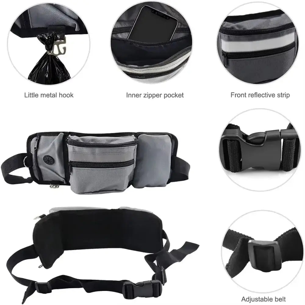 Dog Training Walking Bag Hand Free Treat Pouch Running Waist Bag Pet Puppy Train Snack Feeder Pocket Dog Bowls Water Cup Bags features