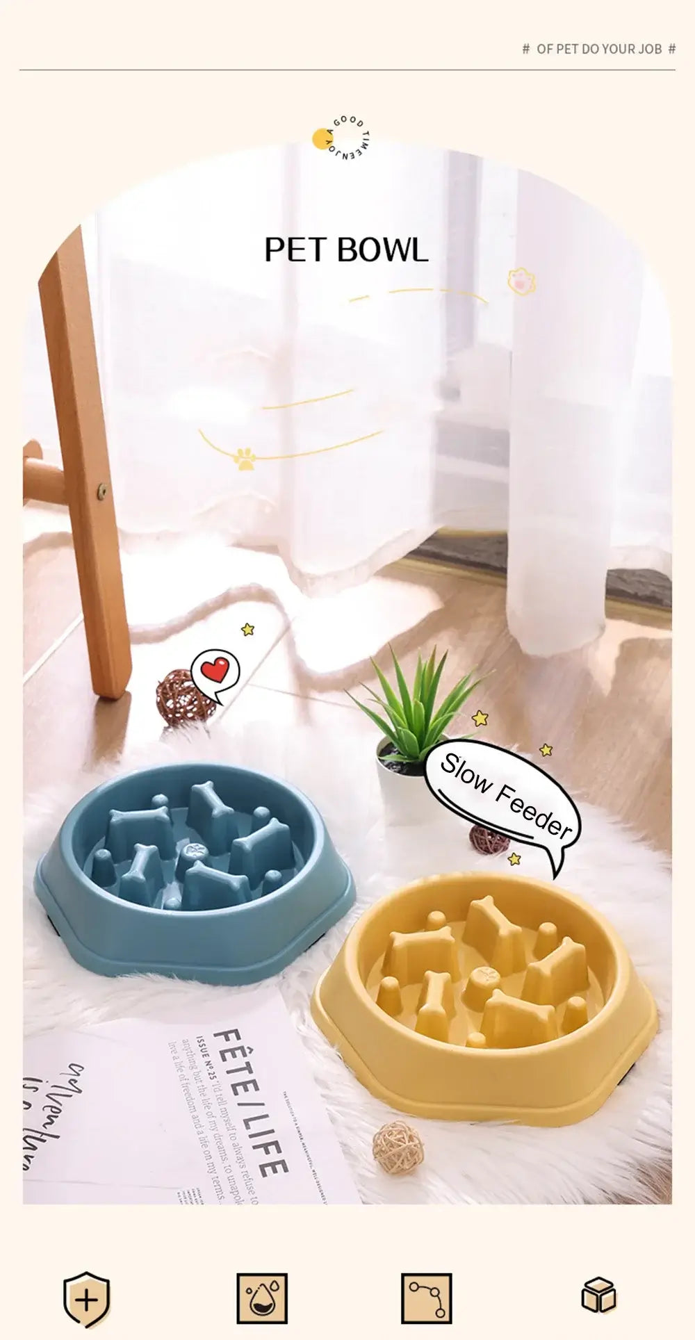 Slow feeder dog bowl interactive anti-gulping pet bowls for small dogs, durable plastic bloat prevention design