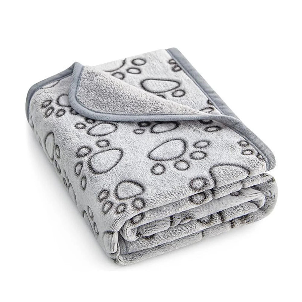 washable winter dog blanket grey polyester paw print pet bed blanket for indoor cats, puppies, small to large dogs