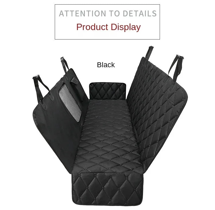 Black waterproof dog car seat cover hammock for rear seat protection, quilted pet car seat cover for dogs
