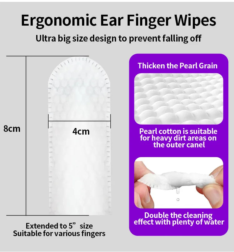 Ergonomic ear finger wipes for dogs, 8cm by 4cm, thick pearl cotton, suitable for cleaning.