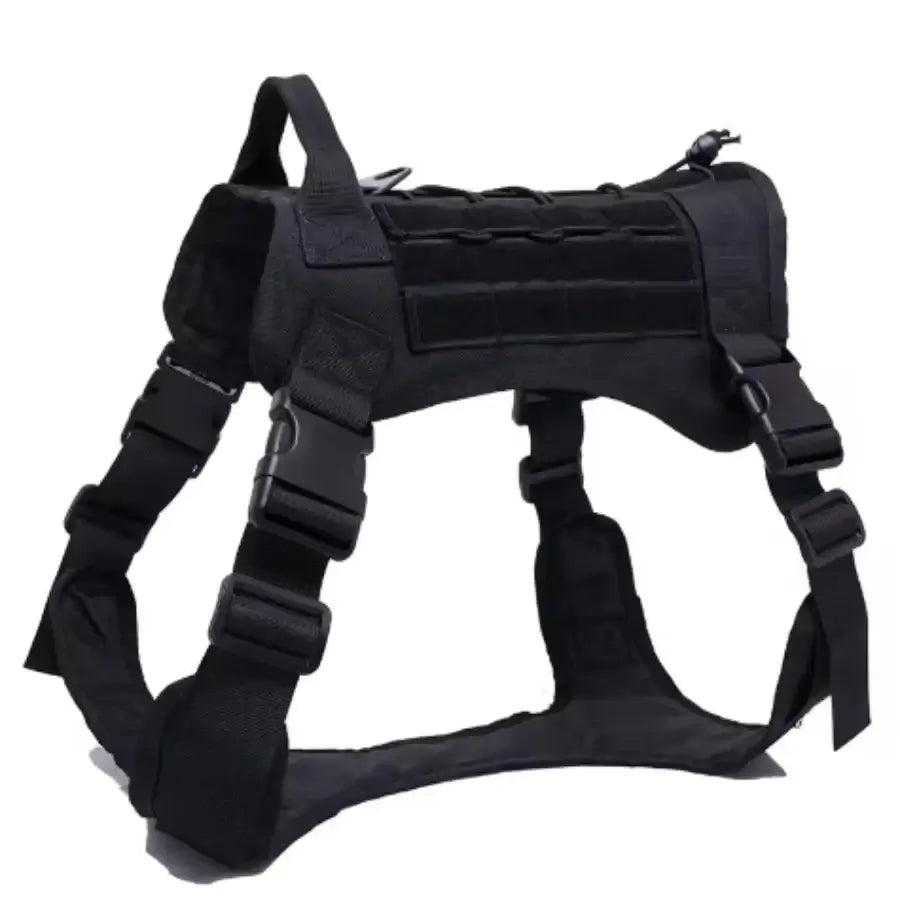 Black military training dog harness with padded quick release vest for small medium large dogs, adjustable tactical fit