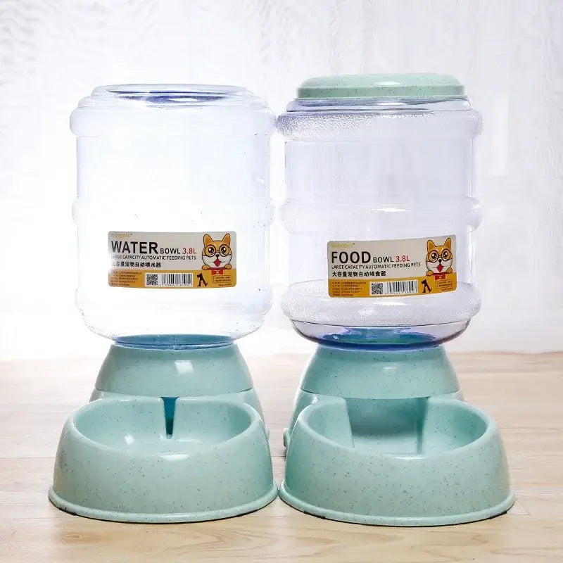 pet water dispenser dog automatic feeder with dual plastic food and water bowls for pets