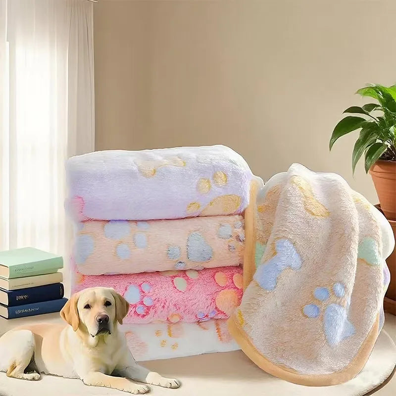 warm pet blanket for dogs and cats soft paw print plush mat for small medium dogs and puppies