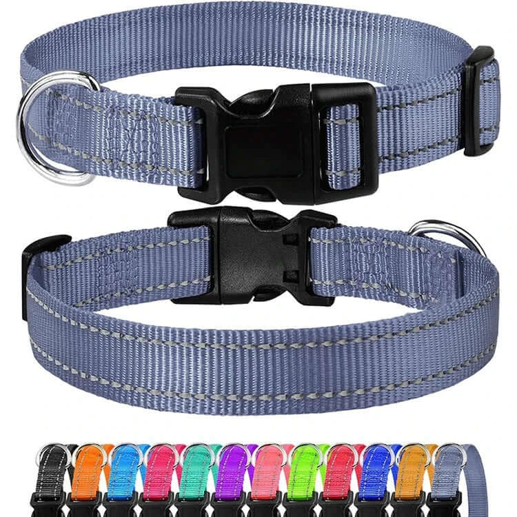 small dog choker collar nylon buckle basic dog collar in blue, adjustable puppy neck collar for all seasons