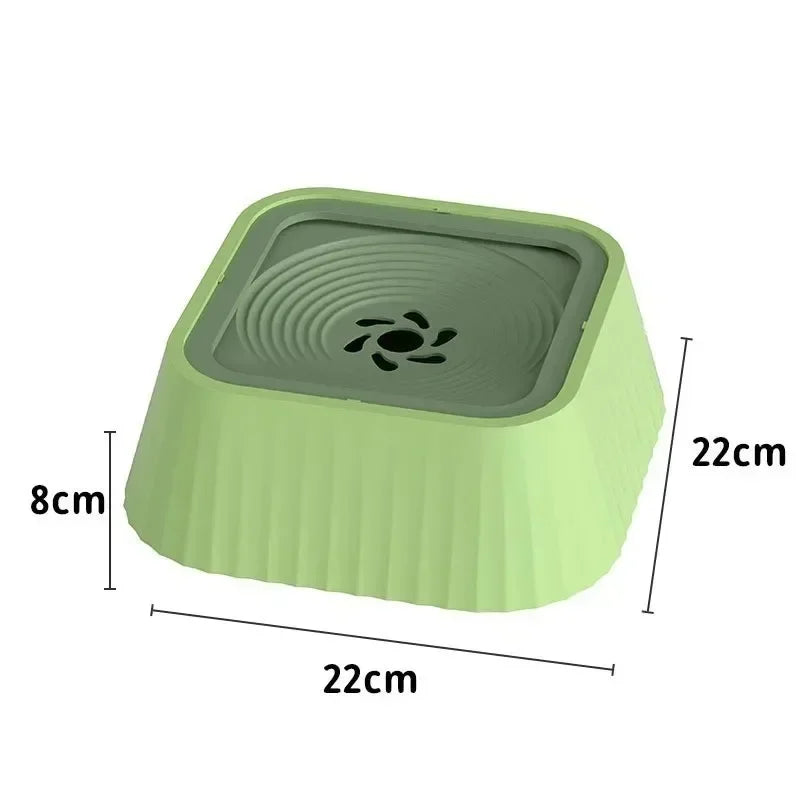 Square green slow feeder dog bowl, 22cm x 22cm x 8cm, anti-slip base and swirl design.