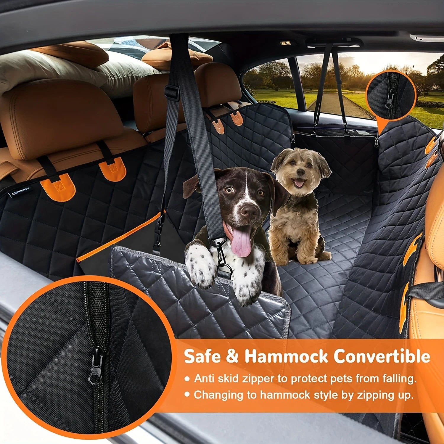 dog car seat cover hammock for pets, heavy-duty nonslip quilted back seat protector for safe travel