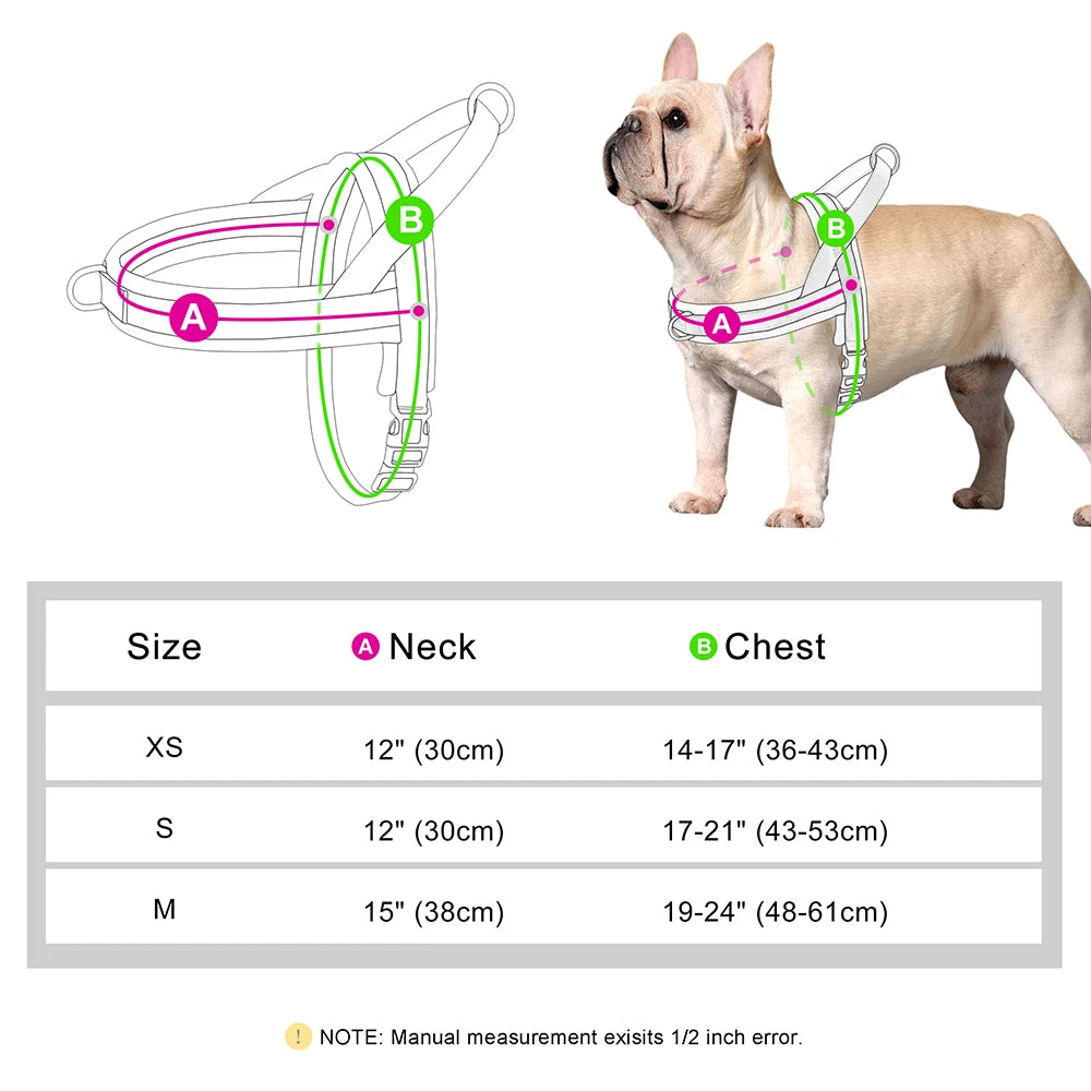 no pull dog harness size chart for small dogs, adjustable padded nylon vest with neck and chest measurements