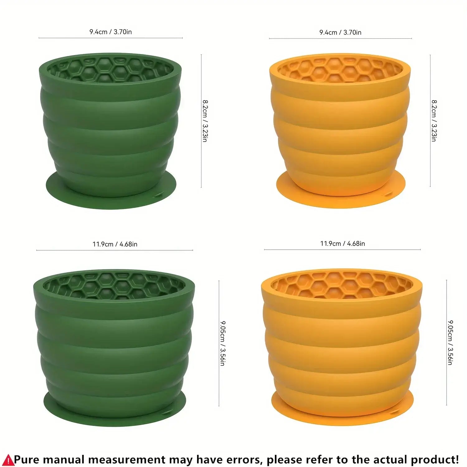silicone slow feeder dog bowl with anti-slip base, honeycomb design, shown in green and orange for small to medium breeds