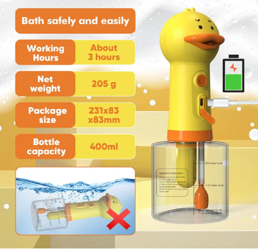 dog shampoo sprayer for pets with Type-C charging, 400ml bottle, 3-hour working time, and easy bath soap foaming