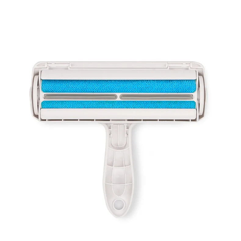 Blue self-cleaning pet hair remover roller for dog and cat fur removal on furniture, reusable manual lint tool