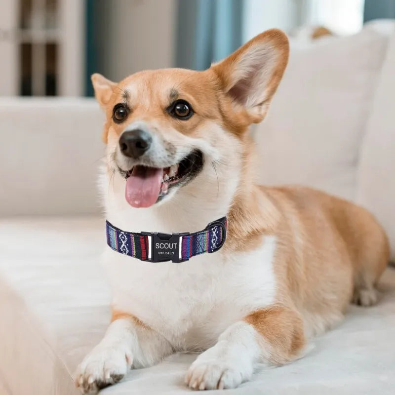 Pet Dog Collar Nylon Personalized Necklace Dog Supplies Free Engraving Name for Small Medium Large Dogs Adjustable Dog Collars