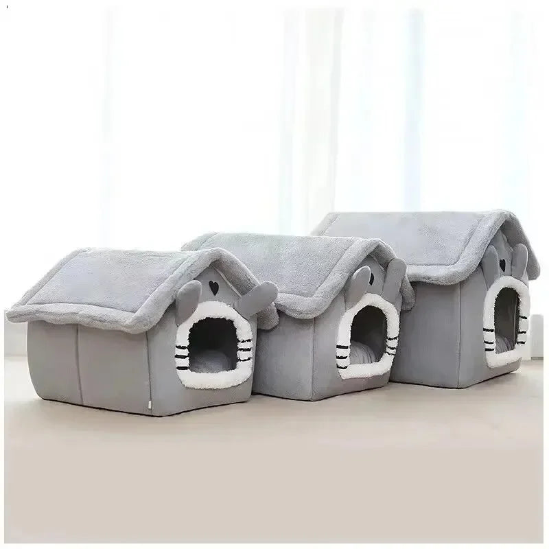indoor warm dog house soft gray pet tent bed with removable washable cushion for small dogs, four-season comfort