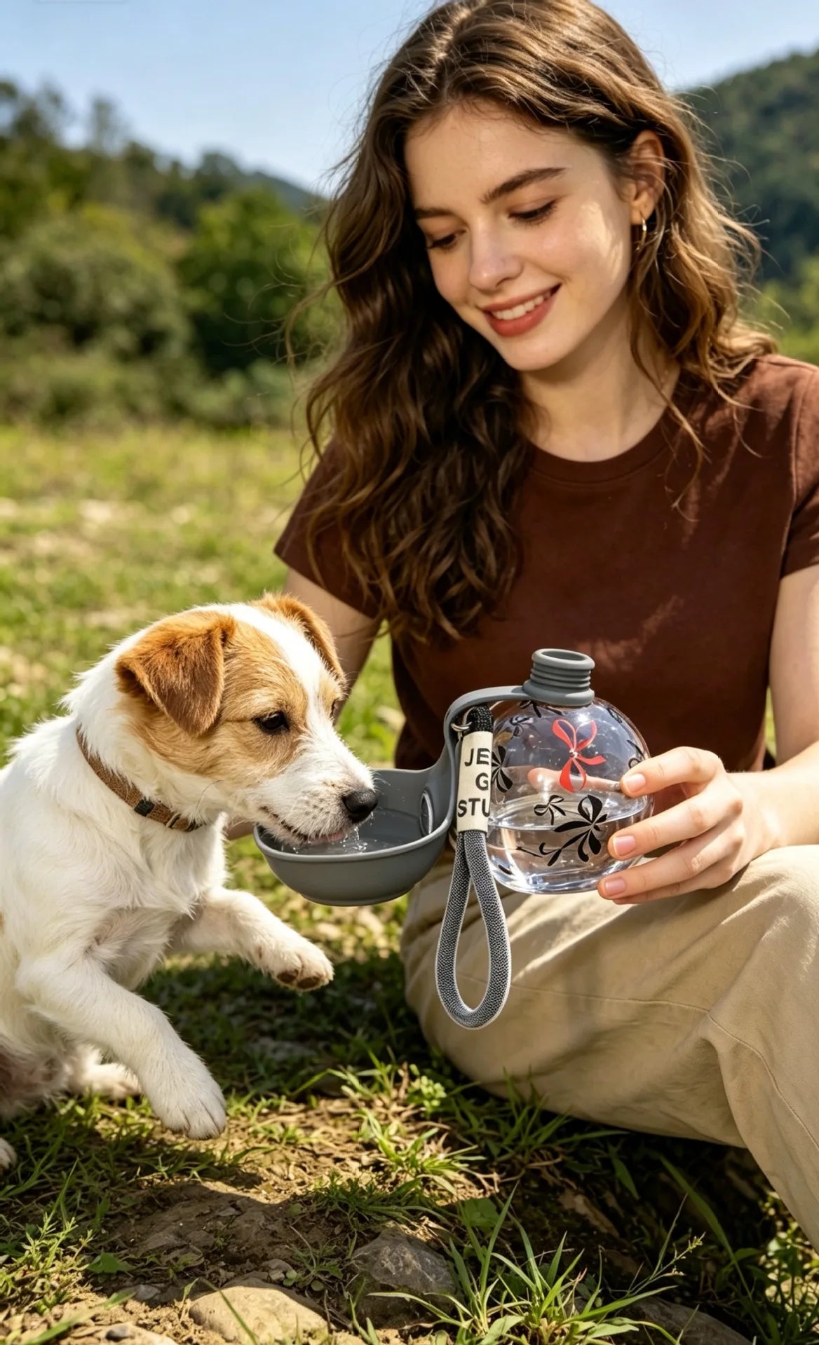 portable dog water bottle for outdoor walks, leak-proof 2-in-1 pet water dispenser with bowl for travel