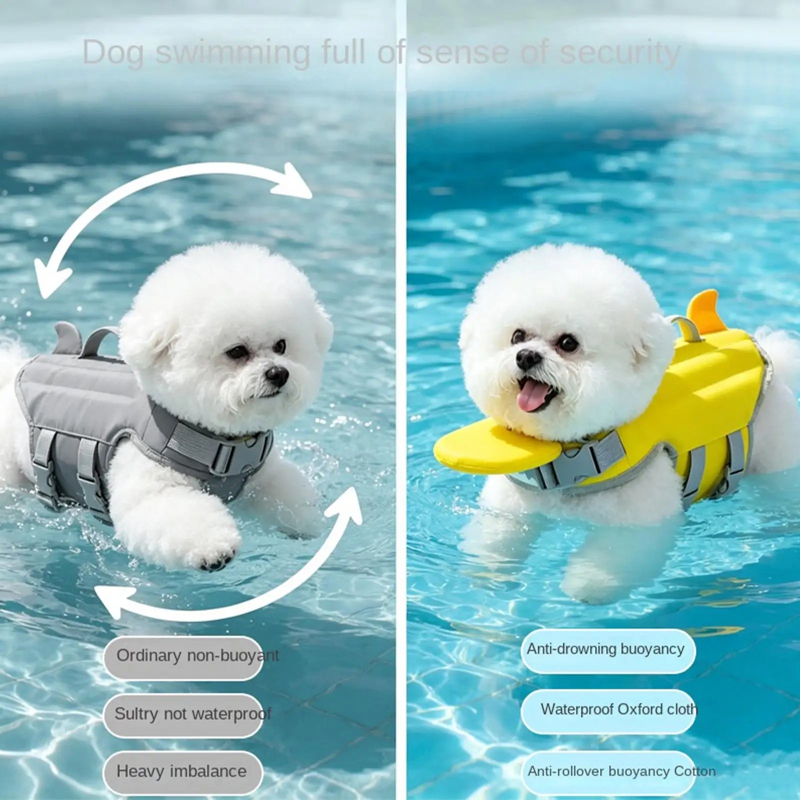 adjustable dog life jacket for small dogs, high buoyancy waterproof pet float vest for pool and lake