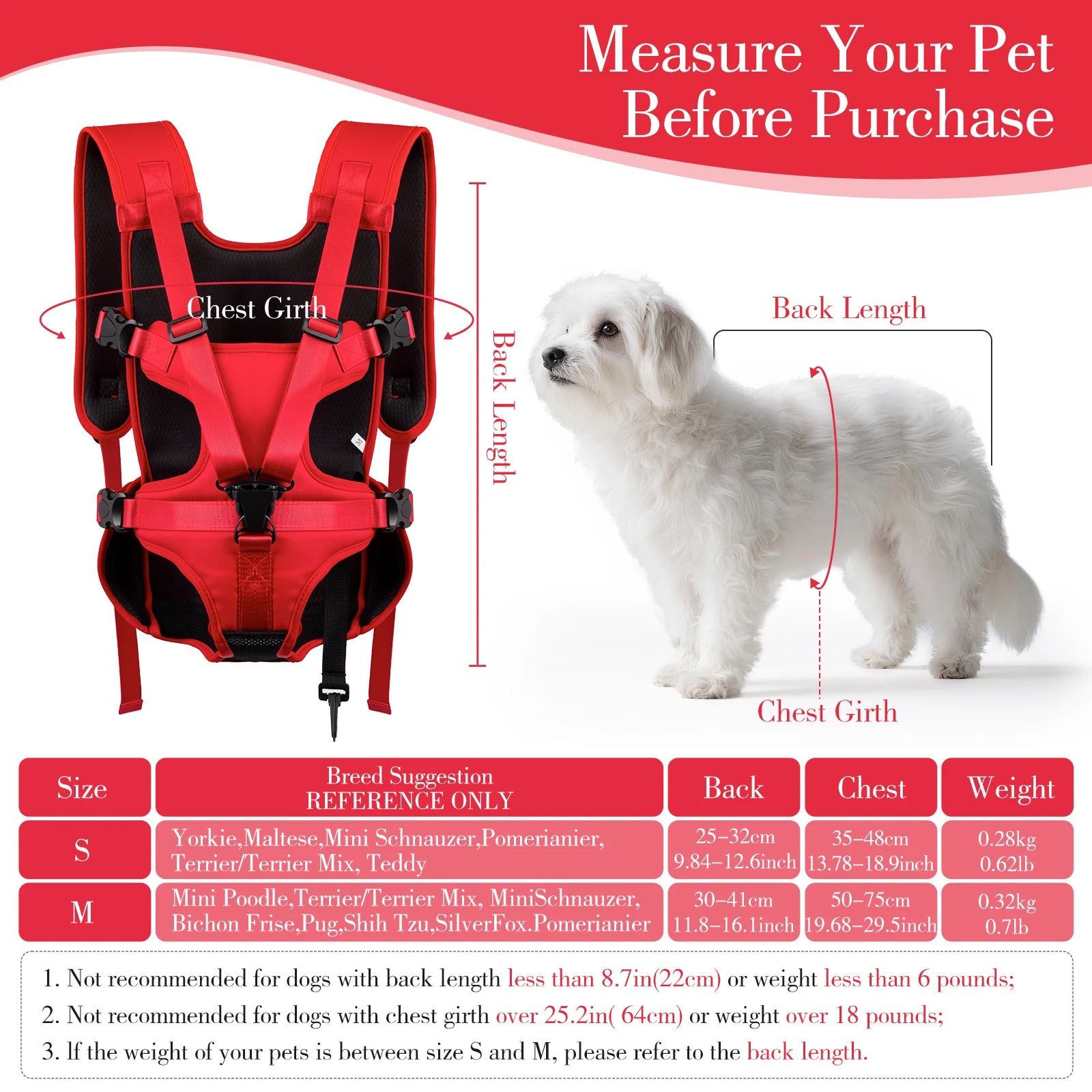 adjustable dog front carrier backpack for small dogs and cats, breathable hiking travel pet chest bag