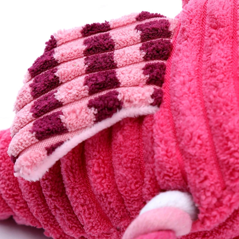 corduroy squeaky dog toy pink plush animal shape bite-resistant interactive dog toy for puppies and small dogs