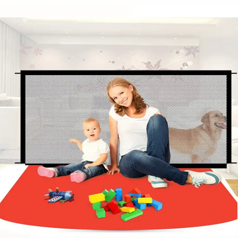 Dog Fence Portable Folding Divider Mesh Home Perforation-Free Traceless Wall Protection Safety Net Nylon Mesh Cloth Pet Fence