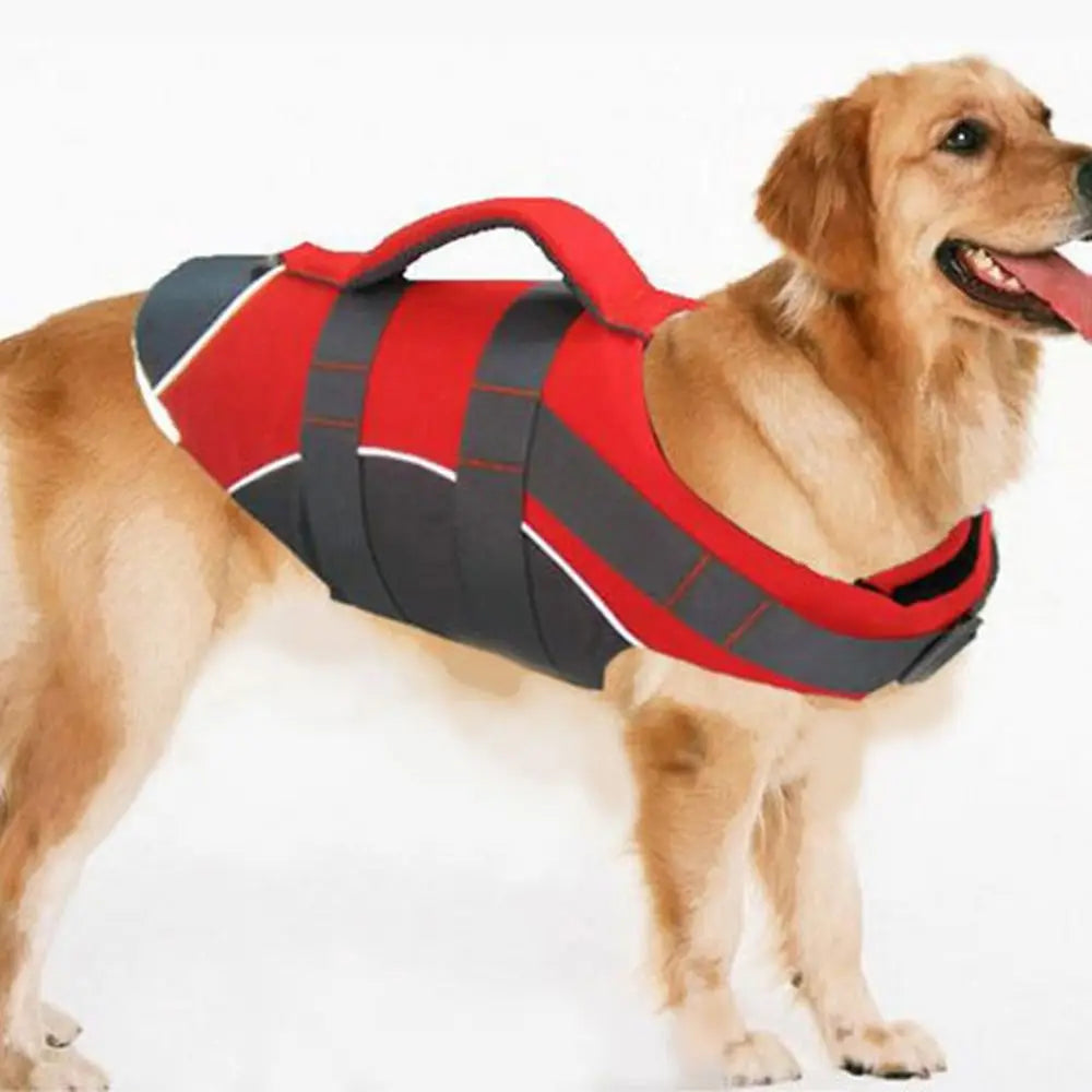 Reflective dog life jacket for dogs, adjustable breathable pet safety vest with enhanced buoyancy, red and black Oxford cloth