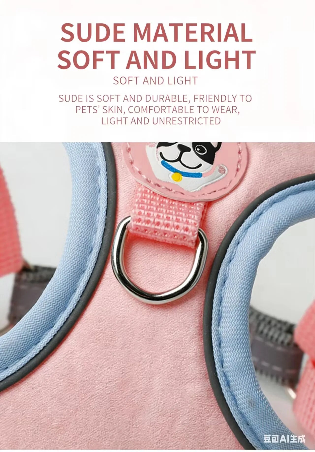 adjustable dog harness leash set with soft suede material and secure D-ring for comfortable small pet walks