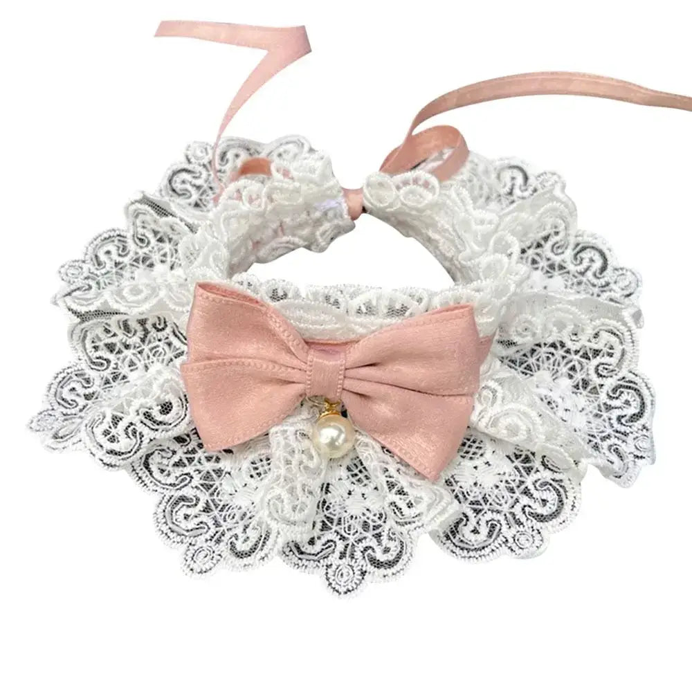 Pet Scarf Accessories Cat Necklace Dog saliva towel Dog Neckerchief Pearl Collar Lace Bowknot Puppy String Bib.