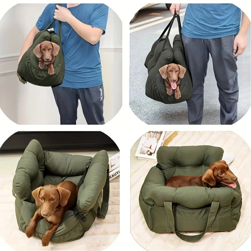 dog car seat with safety belt, non-slip washable pet car bed for small dogs with secure straps and travel carrier