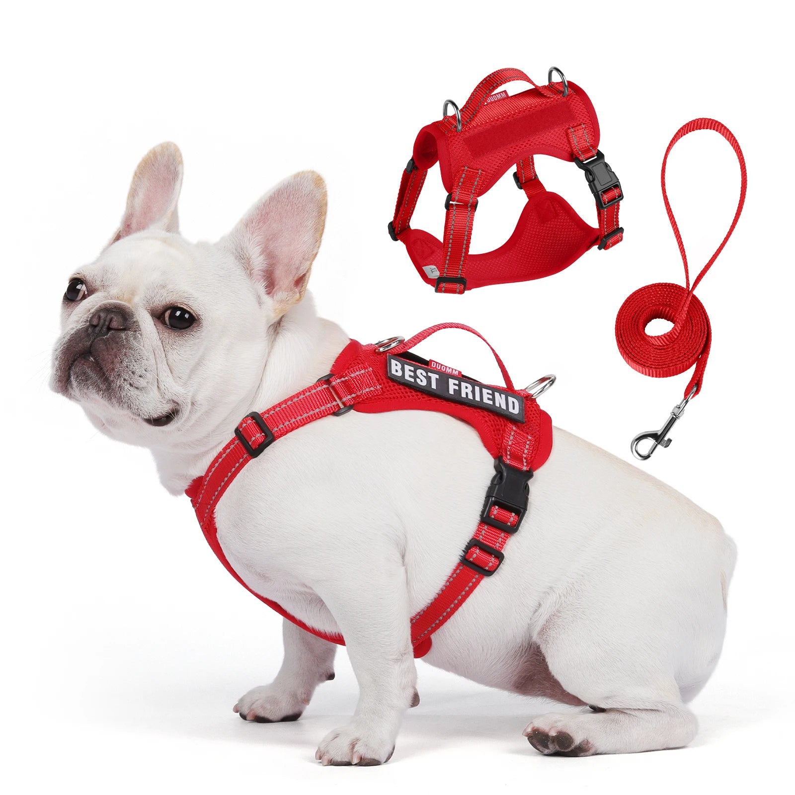 reflective dog harness and leash set for small dogs, red vest harness with lead for French Bulldog and Bichon Frise