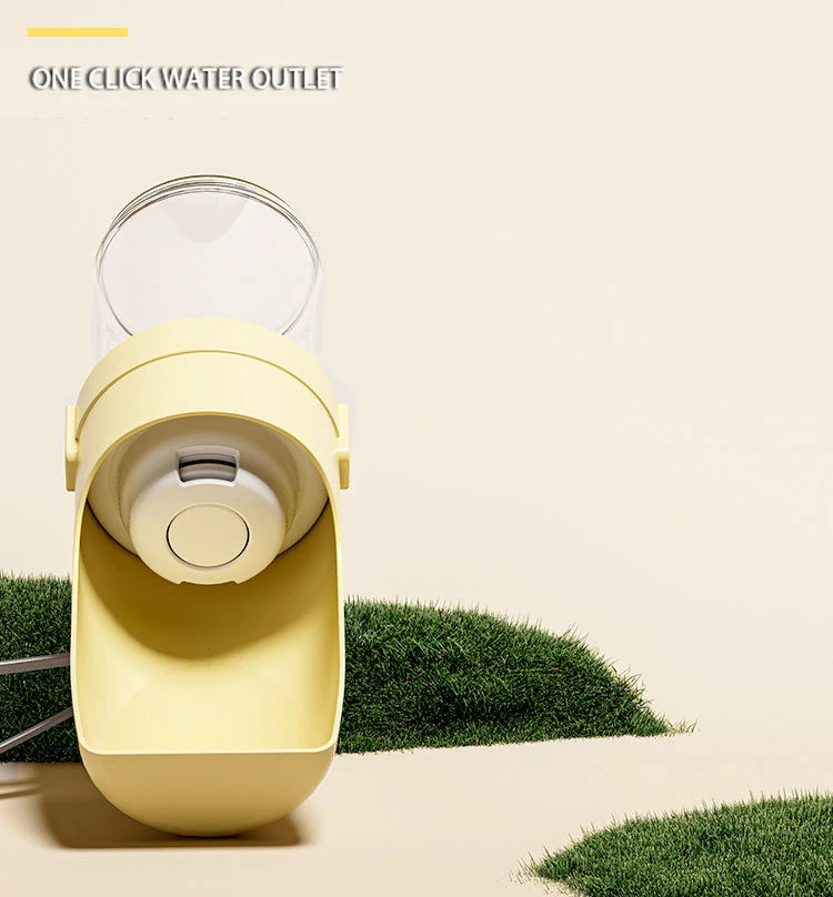 portable pet water bottle with food container for dogs and cats, 2-in-1 foldable travel bowl with one-click water outlet