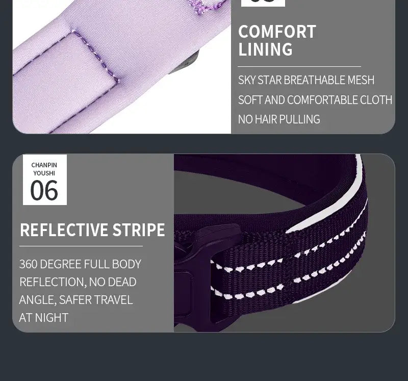 Reflective AirTag Dog Collar, Heavy Duty Dog Collar with Adjustable AirTag Holder Case Accessories for Small Medium Large Dogs features comfort lining and reflective stripe.