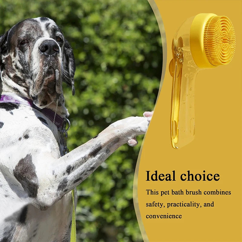 Pet Bathing Brush Long Handle Soft Silicone Shower Clean Tools Grooming Scrubber with Shampoo Dispenser Bath Brush for Dog & Cat