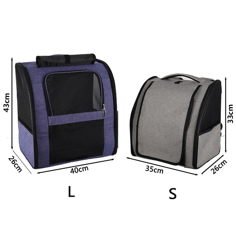 breathable cat carrier backpack foldable pet travel bag for small cats and dogs, purple and gray