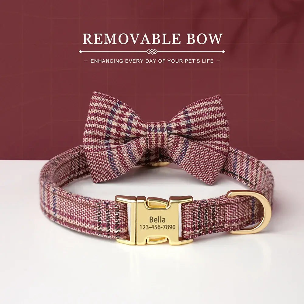 Custom Dog Collar Nylon Puppy Dog Collars With Cute Bowknot Engraved Pet Necklace Dog Collars For Small Medium Dogs Chihuahua