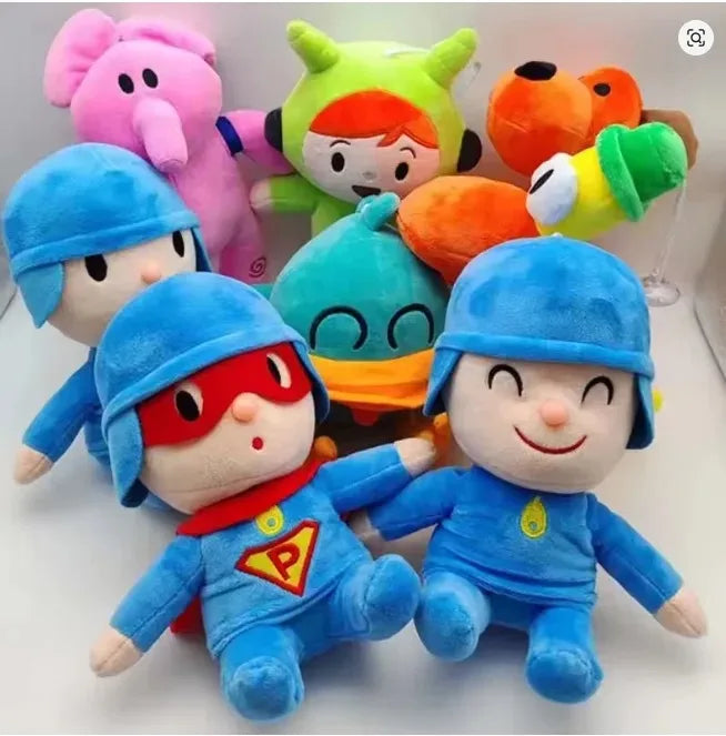 Pocoyo plush doll collection with colorful stuffed cartoon character toys for kids and collectors