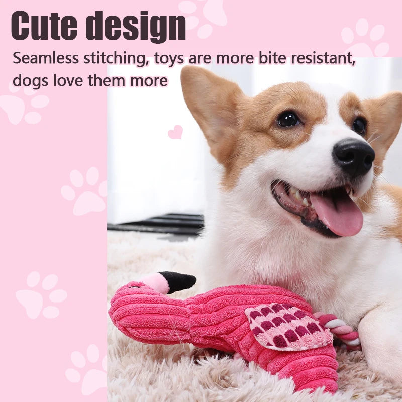 1PC Cute Flamingo Plush Dog Toys Funny Interactive Squeaky Chew Ropes Toys For Small Pets Teeth Cleaning Supplies