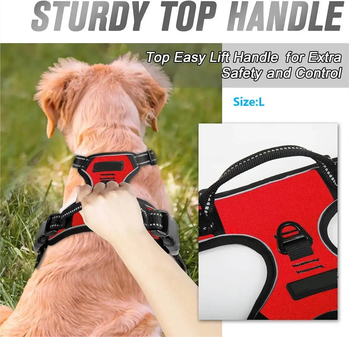 no pull dog harness with sturdy top handle, reflective vest for medium to large dogs, easy lift safety and control