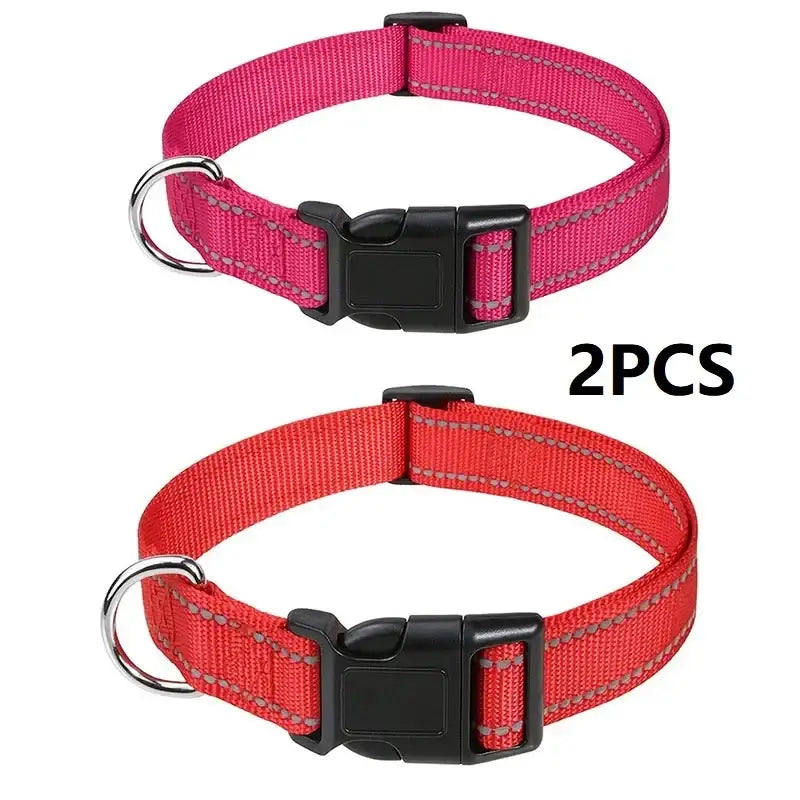 small dog choker collar 2PCS rose red nylon basic buckle collar for puppies and dogs, decorative durable pet collar