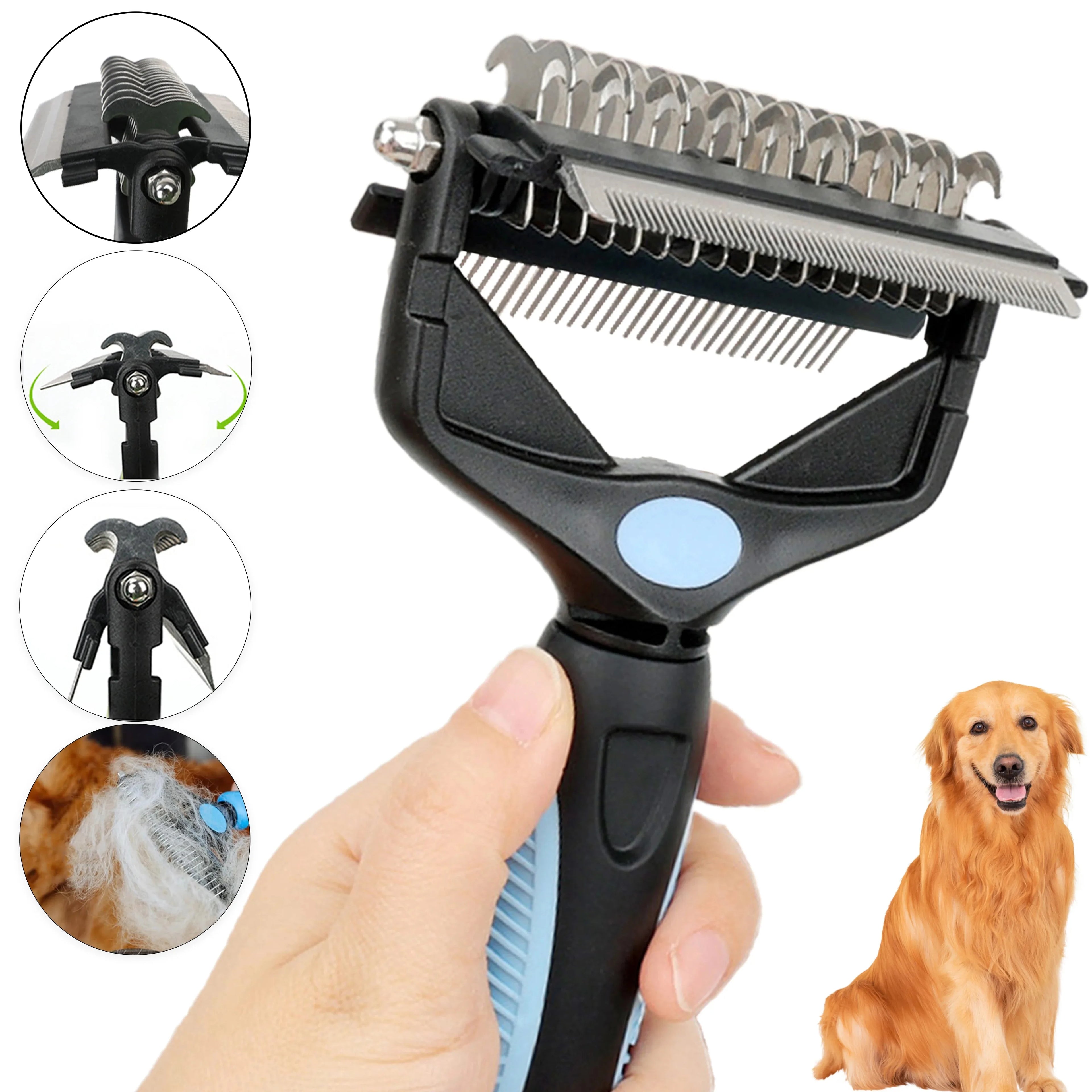 3 in 1 pet deshedding brush for dog grooming, fur removal, knot cutting, and shedding control