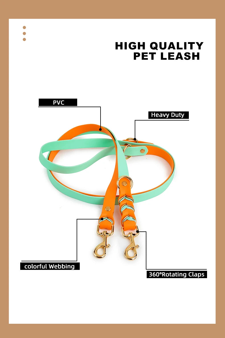 hands free dog leash colorful heavy duty PVC pet leash with 360° rotating clasps for medium and large dogs