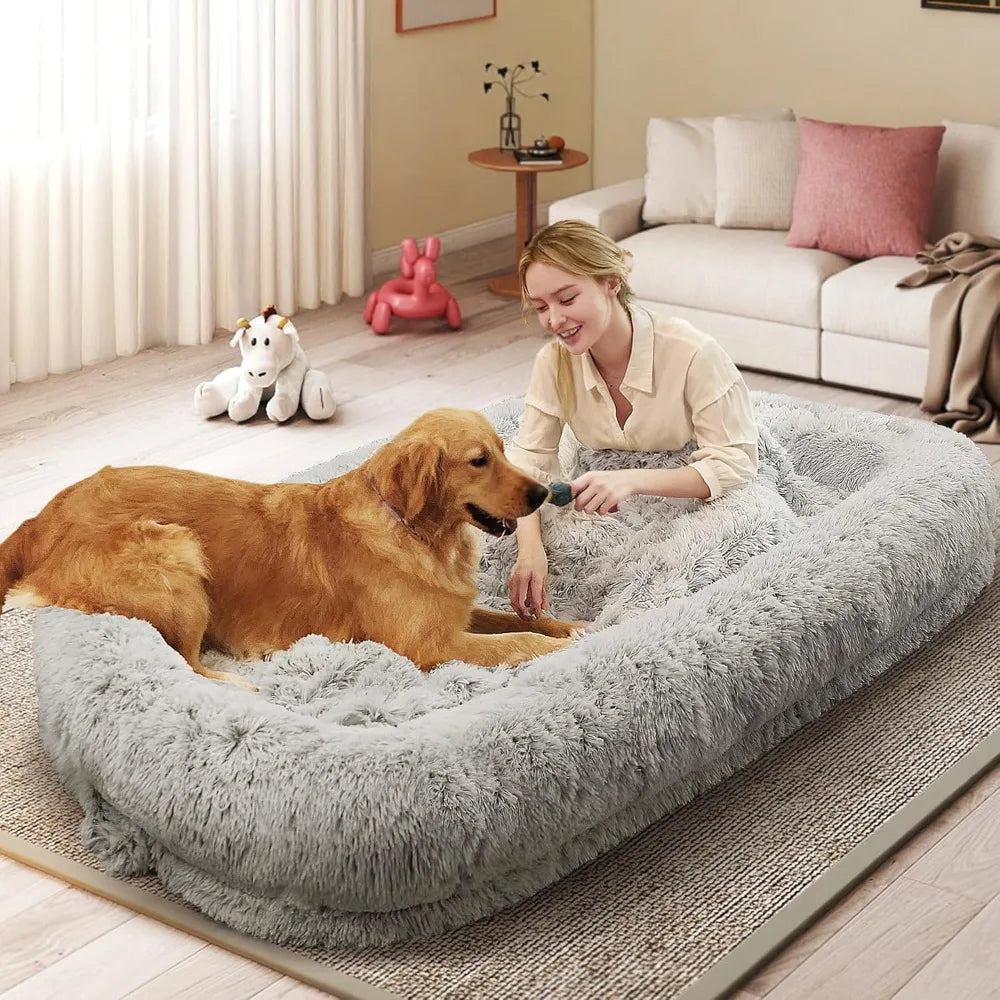 human dog bed for adults oversized plush orthopedic bed with removable cover for lounging with dog