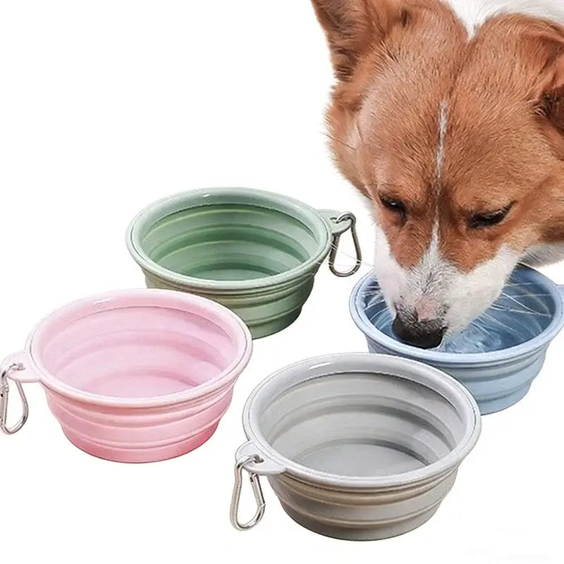 collapsible pet travel bowl for dogs and cats, portable 350ML silicone folding water dish for travel