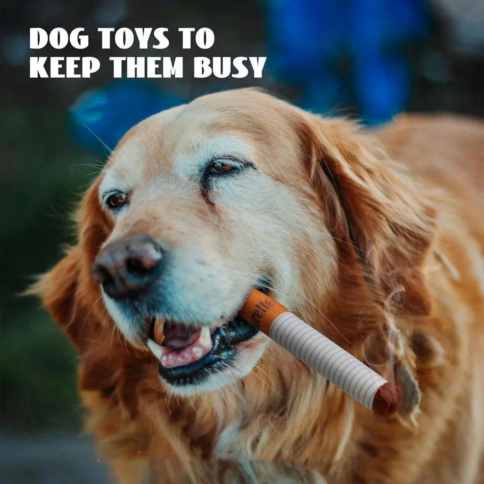 Plush cigarette dog toy for chewing and interactive play, funny pet gift for dogs