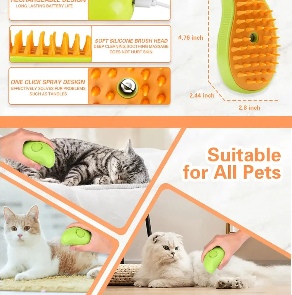 pet steam grooming brush multifunctional spray massage comb for cats and dogs, suitable for all pets