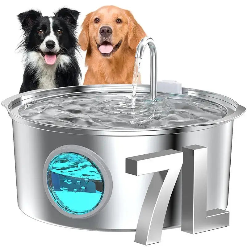 7L stainless steel pet water fountain, 25dB ultra quiet USB dog and cat dispenser with visible water level