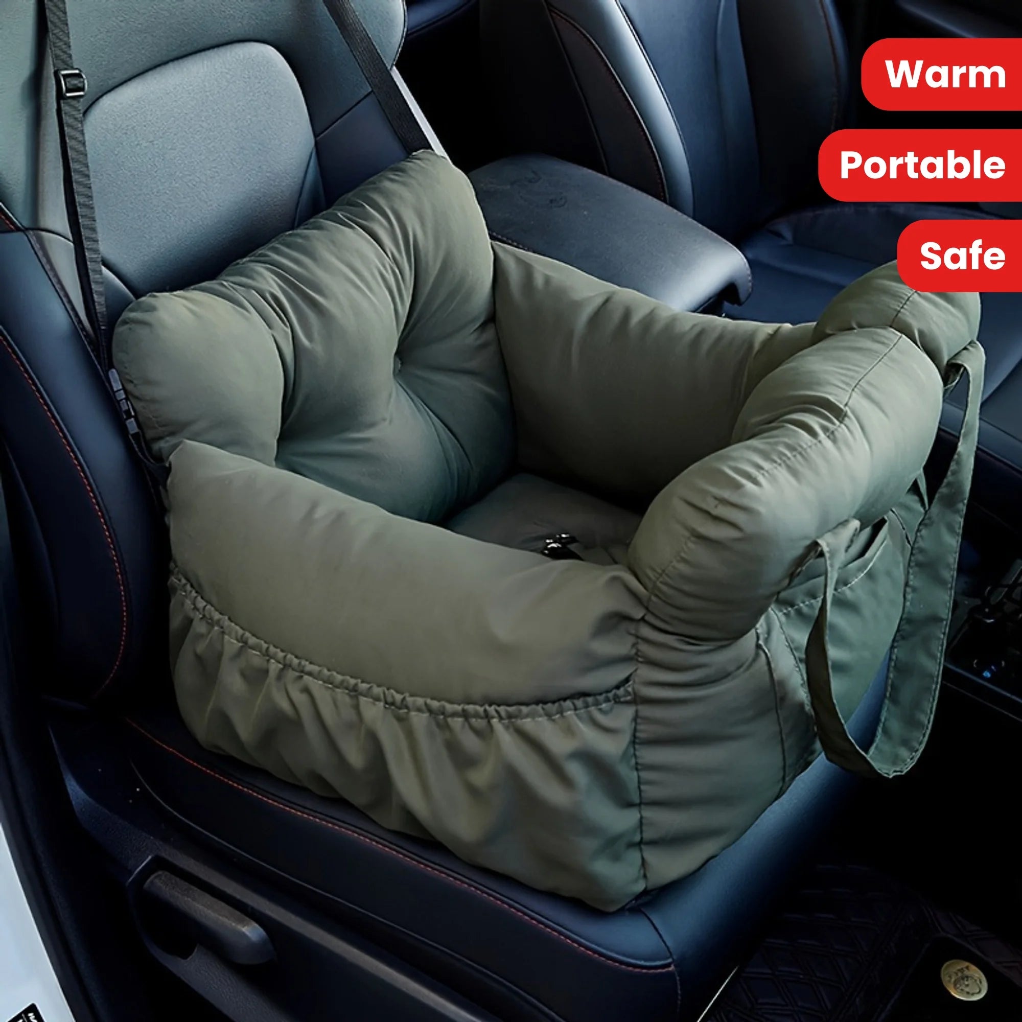 dog car seat with safety belt green washable non-slip pet car bed for small dogs with secure straps