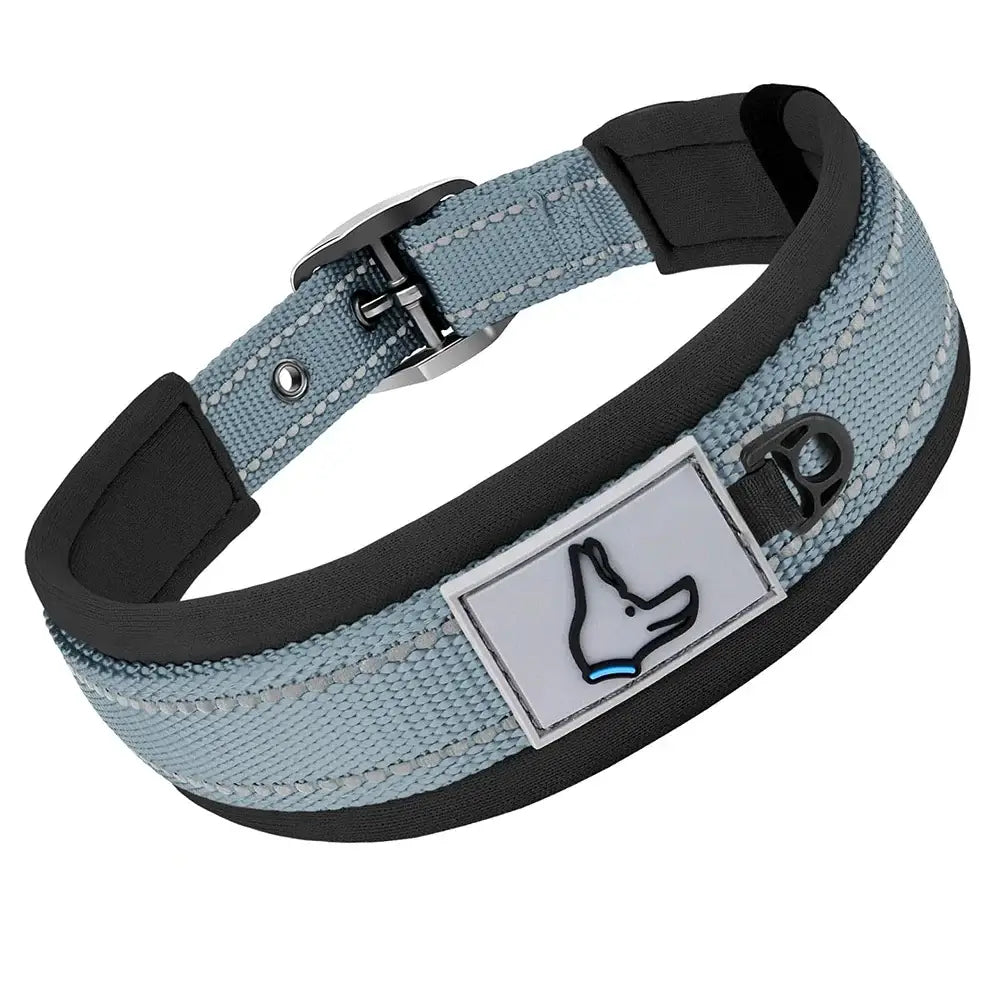 Padded Dog Collars for small Medium large Dogs Reflective Wide Pet Collars Adjustable Heavy Duty Nylon Neoprene Dog Collar in blue.