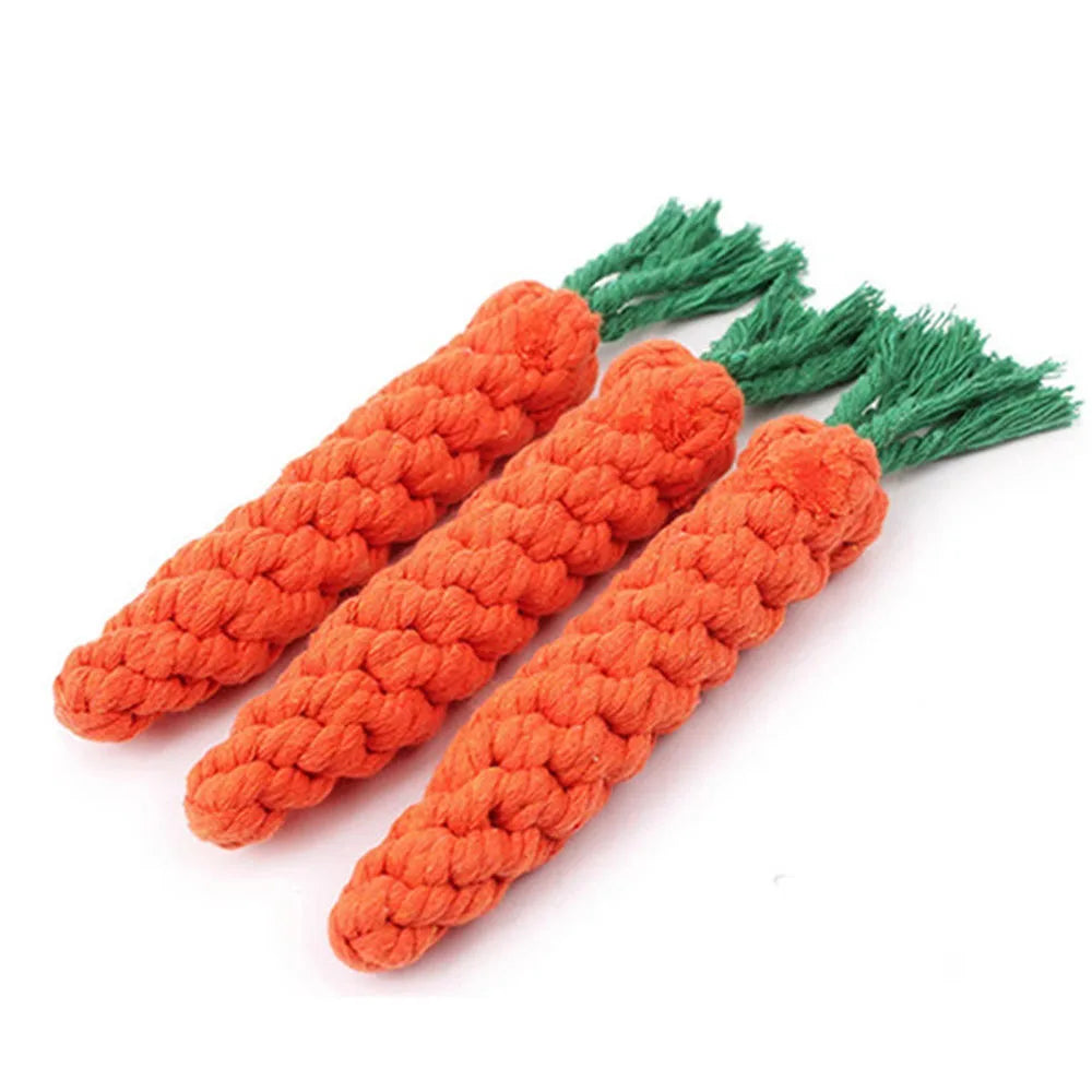 durable cotton rope dog chew toy carrot-shaped braided dog toy for chewing and teeth cleaning