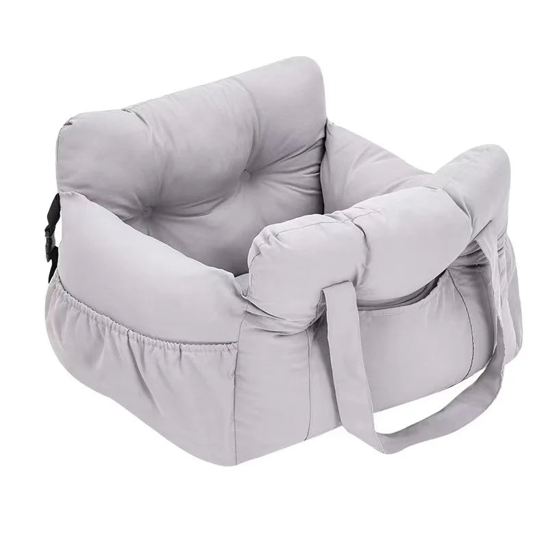 dog car seat with safety belt gray small washable non-slip nylon pet car bed with secure straps for small dogs